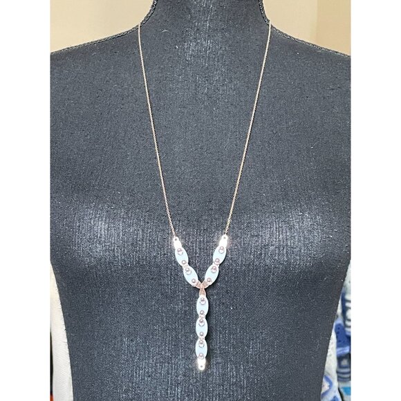 Mother-Of-Pearl & Rhinestone Drop Pendant Necklace With Rose Gold Chain - Picture 4 of 8